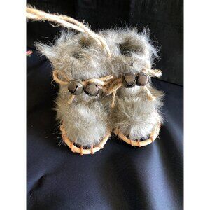 Alaska Snowshoe Boots Furry w Bells Christmas Ornament 5" NWOT Inuit Eskimo
